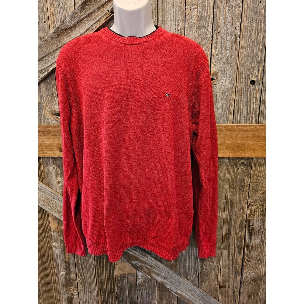 Vintage Tommy hilfiger size Large L red heavy knit sweater warm winter casual -